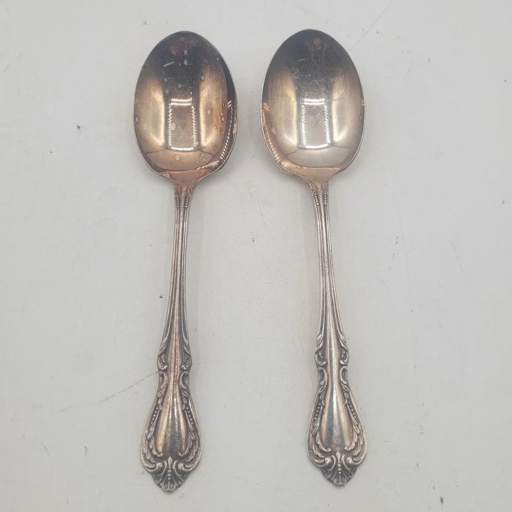 2x Wm. A. Rogers Silver Overlaid‎ Oneida Ltd. Chalice Harmony Oval Soup Spoon